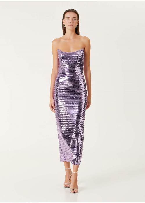 Lila İşlemeli Party Elbisesi